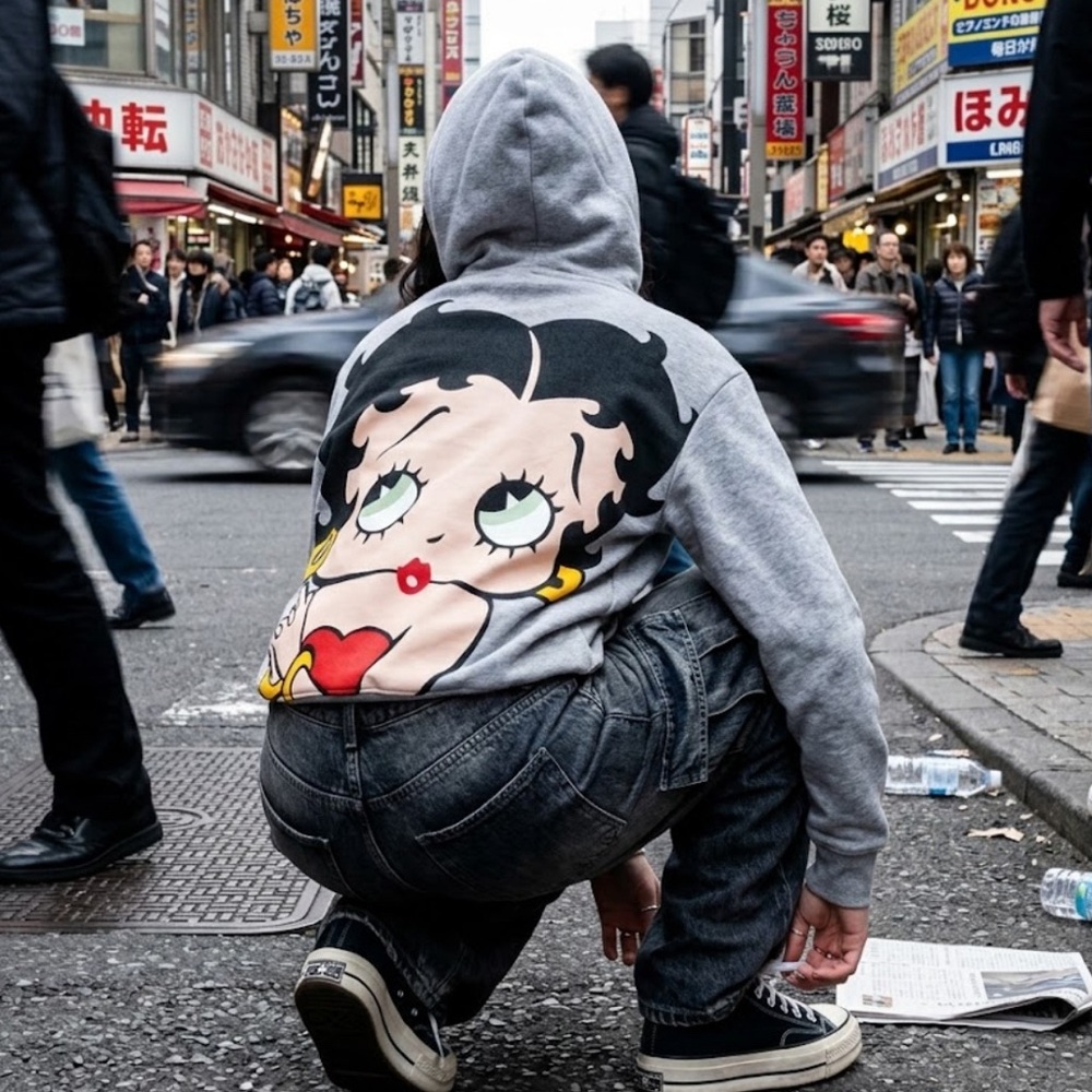 Gray Betty Boop Graphic Hoodie